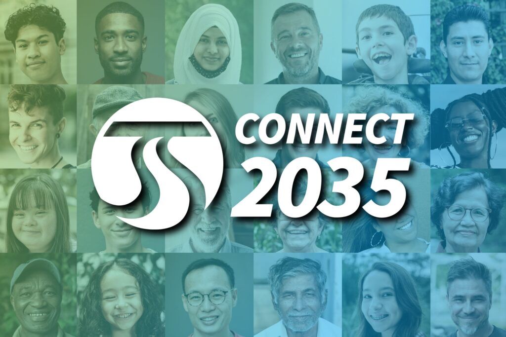 Collage of diverse smiling faces with the STA and "CONNECT 2035" logo in the center.